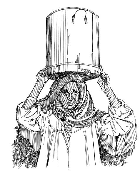 Woman holding a bucket: Rod Shaw