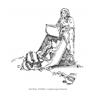 Woman emptying solid waste from a wheelbarrow (Artist: Shaw, Rod)